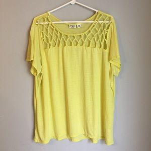 Cato 22/24W yellow lattice cutout blouse